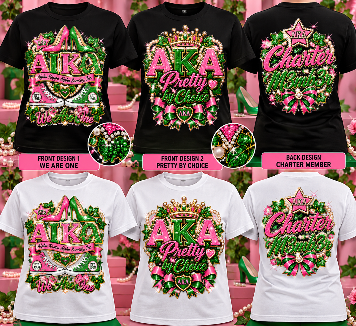 AKA Custom Bling T-Shirts | We Are One & Pretty by Choice